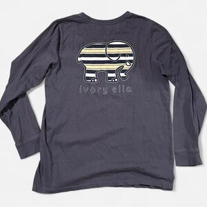 Ivory Ella Gray Long Sleeve Tee with Elephant Graphic